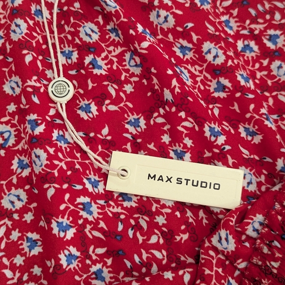 Max Studio high low cherry red blue white floral skirt size XL - NWT - Picture 5 of 8